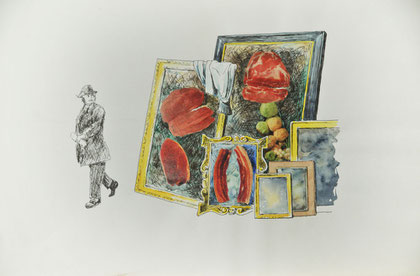 "Brotlose" Kunst, Collage und Tusche, 40 x 30 cm, Reinhard Hampel