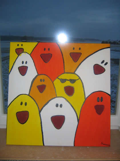 Acrylbild "Hühner"