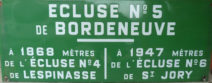 Plaque émaillée de l'écluse de Bordeneuve  N°5.