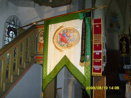 Vereins-(Barbara)-Fahne mit Patinen-und Ehrennagelband