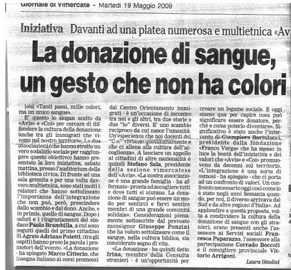 Articolo Giornale di Vimercate - Martedì 19 maggio 2009