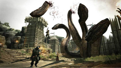 Ist das erste fette Bossmonster, mit dem unser 'Erweckter' konfrontiert wird: Die Hydra tobt in einem Lager der Pawn-Legion, dann verliert sie ein paar Köpfe.