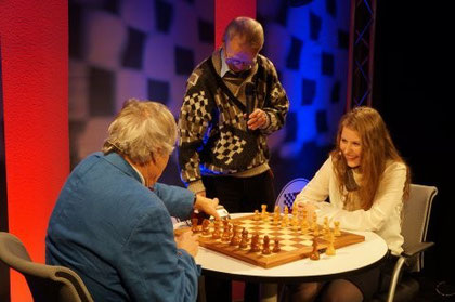 ChessBase Weihnachtsfeier 2013 mit Vlastimil Hort, Helmut Pfleger und Melanie Lubbe (geb. Ohme)