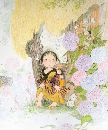 中島 潔 「 にわか雨 」 リトグラフ 版画 中島潔「にわか雨