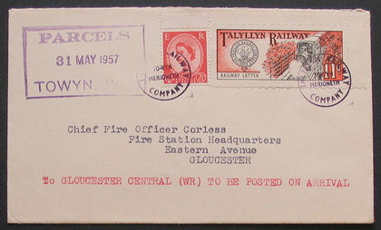 A cover to Gloucester showing stamp two (red & black), used on the 31st May 1957.