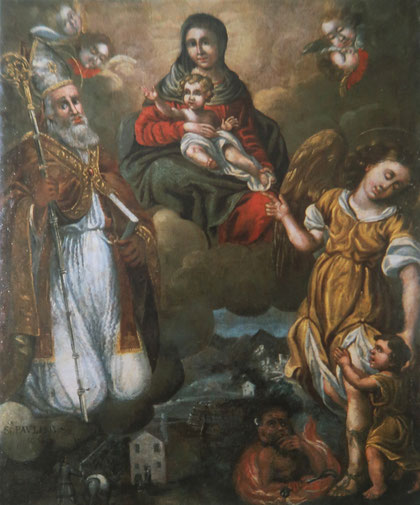 Bastia - Oratoire Saint-Roch - Marc'Antonio De Santis (XVIIè s.) Saint Paulin de Nola et Saint Raphaël archange aux pieds de la Vierge à l'Enfant - 1675