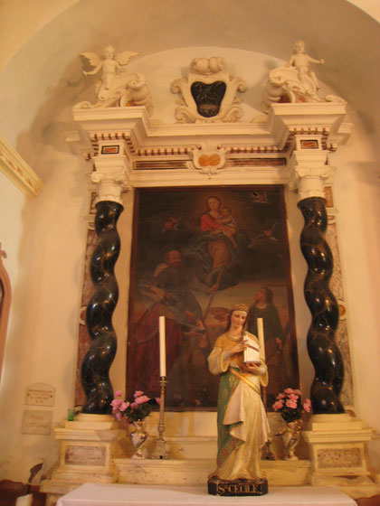 Scata Eglise Sainte-Cécile - La Vierge à l'enfant apparaît à Saint Roch, Saint Augustin et Sainte Lucie - Giacomo Grandi ?