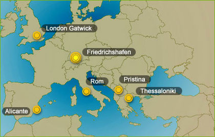 Das geplante Angebot an Zielorten ab Friedrichshafen/ Courtesy: My Wings