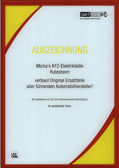 Auszeichnung: Einbau von Original-Ersatzteilen in unserer Werkstatt in Rutesheim