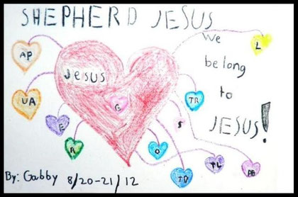 Art Work By: My Little Angel, Gabby / Created: August 20-21, 2012 / Title: "Shepherd Jesus” / Activities: Drawing, Coloring and Lettering (Writing)