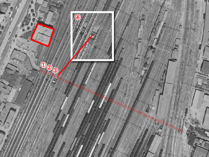 ▲昭和３８年ＧｏｏＭＡＰ空撮。赤枠は営業所。（画像⑭）
