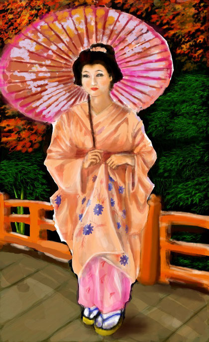 Japan, illustration, raster graphics, color, kimono
