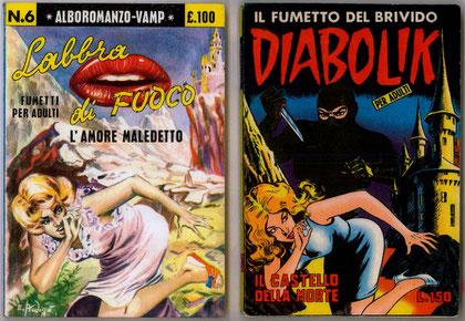 La copertina del n. 6 di Vamp e la copertina del n. 19 di Diabolik