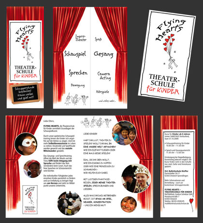 "Flying Hearts" Schnitzer & Birkholz' Theaterschule für Kinder (Flyer mit Altarfalz + Logo-Aufkleber)