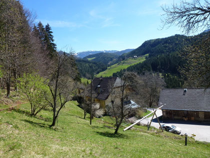 Hof Stopar mit Blick auf die Karawanken
