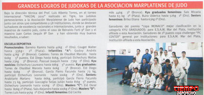Nota publicada por la revista marplatense Tiempo deportivo en su edición de junio de 2010