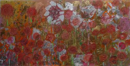 Acryl, Schlagmetall, Öl, Schrankrückwand, fester Bildgrund