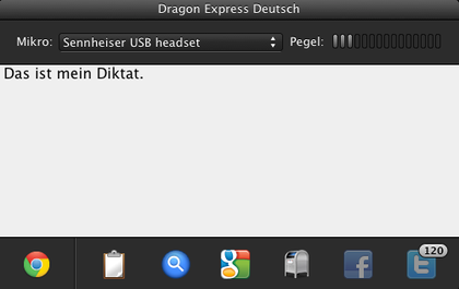 Das Diktierfenster für Dragon Express auf Mac
