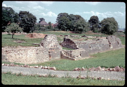 Weoley Castle south-west view 1960. Photograph by Phyllis Nicklin 1960.  Image reusable under Creative Commons licence Attribution-NonCommercial-ShareAlike 2.5 Generic (CC BY-NC-SA 2.5)