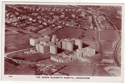 Queen Elizabeth Hospital 1949. Image from Our Past History - see Acknowledgements. The buildings at the front of the complex are those of the Medical School.