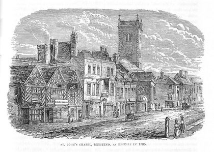 A conjectural view of Deritend Chapel after 1735. Image scanned from R K Dent Old & New Birmingham 1880, downloaded from sally_parishmouse on flikr. For a direct link to Sally Lloyd’s Parishmouse website see Acknowledgements.