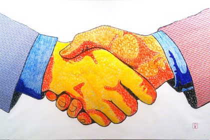 #bussines hand shake#handschlag#uscisk dloni#stamp art#stempelbild#stempelkunst