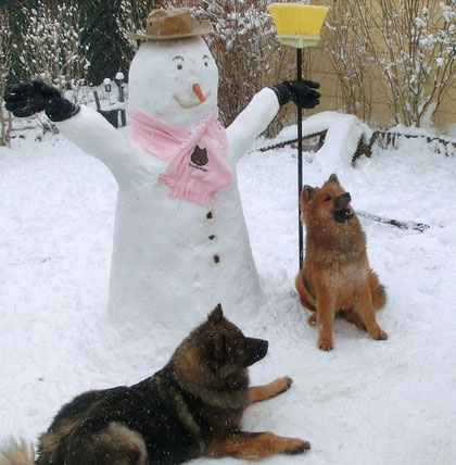 Ronja & Tante Ylvi - der Schneemann blieb nicht so, Ronja hat ihn bald "umdekoriert" ;-)