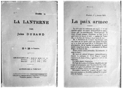 La Lanterne, de Jules Durand ; couverture et première page du numéro 15.