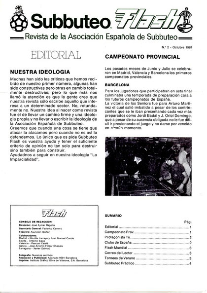 Número 2 de la revista oficial de subbuteo flash. Portada.