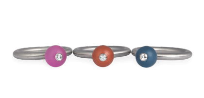 Ring "Kugel" 8 mm / Edelstahl mit Farbsynthese und 0,02ct. w-si