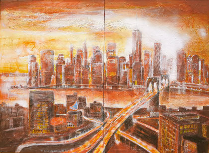 N.Y. Skyline in the evening_Mixed Media Collage auf Leinwand_100x140 cm_2/2016