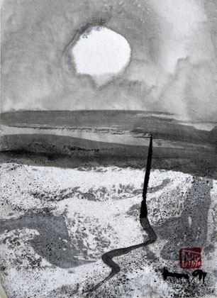Pfahl, Vollmond, Strand marmoriert/1991/10,7x14,8 cm/ ID: U38-3806