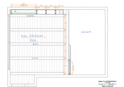 Ansichtsplan Decke im Schlafzimmer aus Zirbe