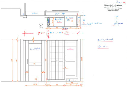 Konstruktionszeichnung des Schranks in der Diele