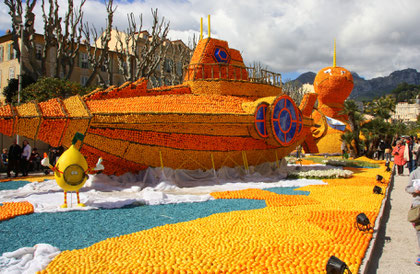 Bild: Skulptur im Jardin Biovés beim Féte du Citron in Menton