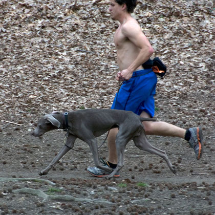 Man and dog running, Riverside Park