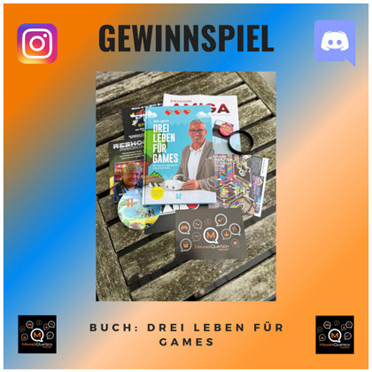 Das Bild zu Männerquatsch Podcast Folge 202 zeigt die Preise zu unserem Gewinnspiel zum Buch "Drei Leben für Games" von Hans Ippisch. 