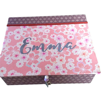  Emma, rose´ Kirschblüten / pastell flieder, Schmuckschatulle klein Luxus Japanstoffe OHNE Lederband, personalisierbar