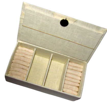 Leinen wollweiß, Luxus, kleines handgemachtes Schmuckkästchen 4 Fächer, 2 Ringfächer