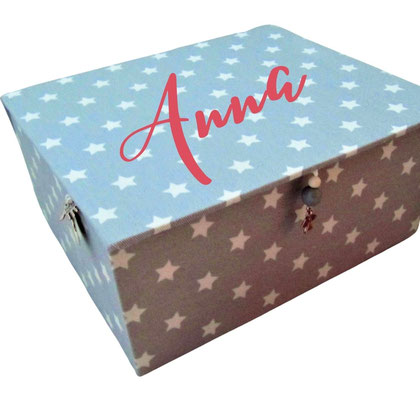 Kinder-Schmuckaufbewahrungsbox S Sterne grau SchönsteOrdnung schlicht skandinavisch, personalisierbar, bunter Namenszug