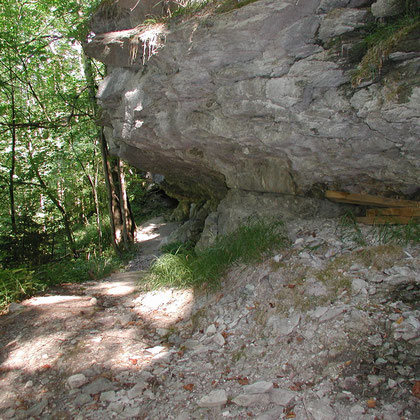 Oben: altes Gestein / unten: junges Gestein / dazwischen: dünne Schicht Lochsitenkalk