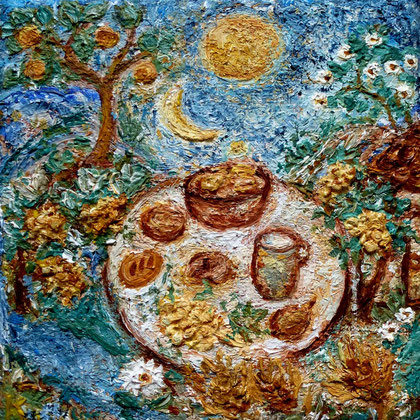 Gerlinde Krauß: Großvaters Garten in Spanien, Öl auf Leinwand, 10x10 cm