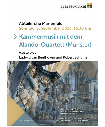 Plakat Konzert Alando-Streichquartett in der Abteikirche Marienfeld