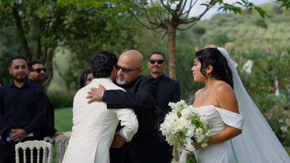 destination wedding in Umbria at Villa Baroncino a venue on Trasimeno lake. Drone shot