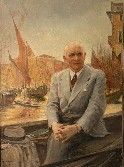 Carl Eduard Niemer (1876-1945) - Gemälde von Fritz Grotemeyer mit einem der Stadt Venedig nachempfundenen Hintergrund