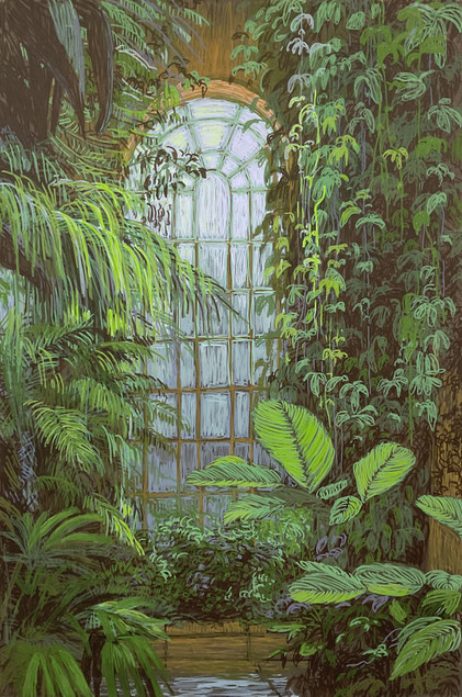 Asta Rode, Kew Garden, Acrylstift auf Leinwand, 80x120 cm, 2024