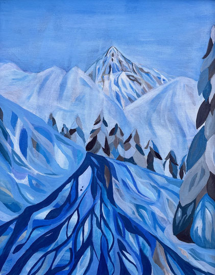 Acrylbild Winterberg auf Malpappe in blau 