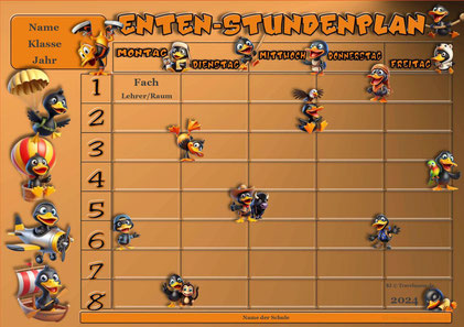 Entenstundenplan  für Kids - am PC ausfüllen!