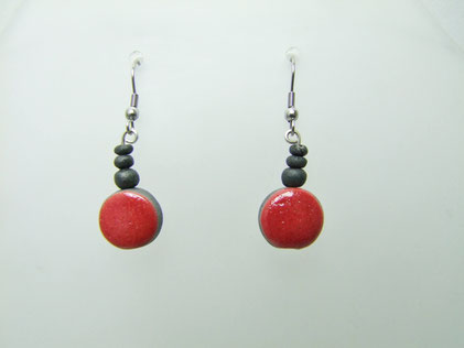 boucles d'oreilles en perles céramique raku rouge