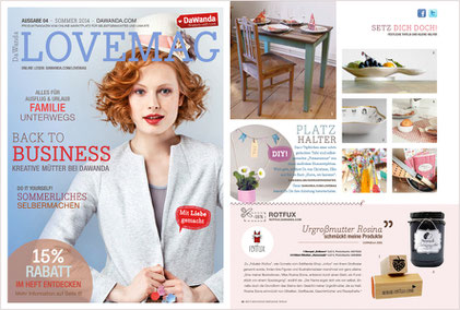 DAWANDA LOVEMAG SOMMER 2014, Stempel "Erdbeere" und Etiketten "Homemade"